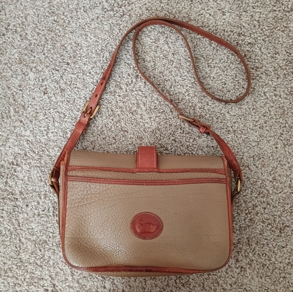Dooney & Bourke Tan and Brown Pebbled Leather Crossbody Bag
